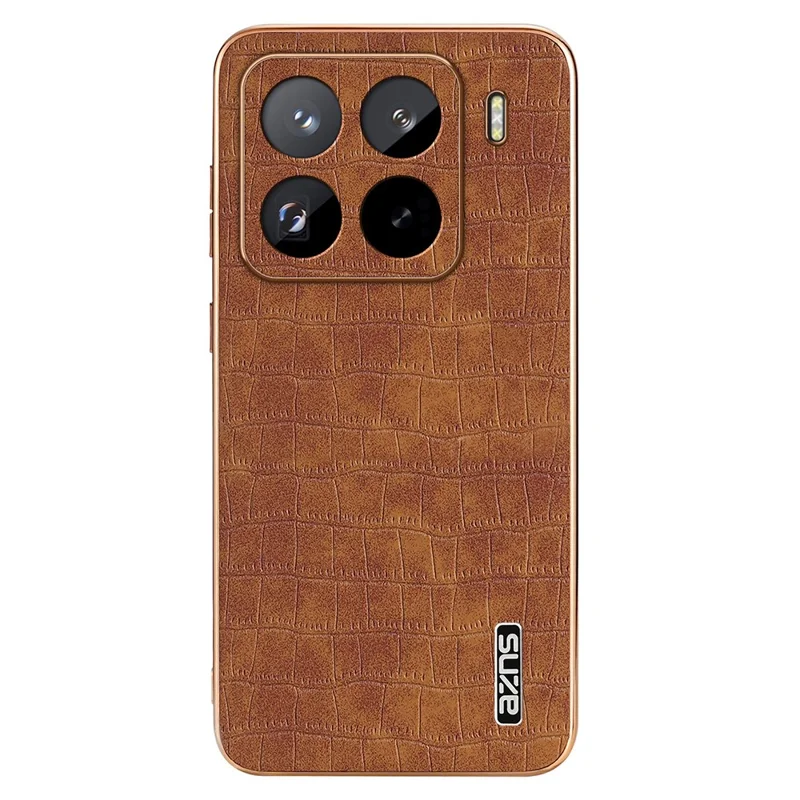 AZNS For Xiaomi 15 Pro Case Electroplating Crocodile Texture PU+TPU Phone Cover - Brown