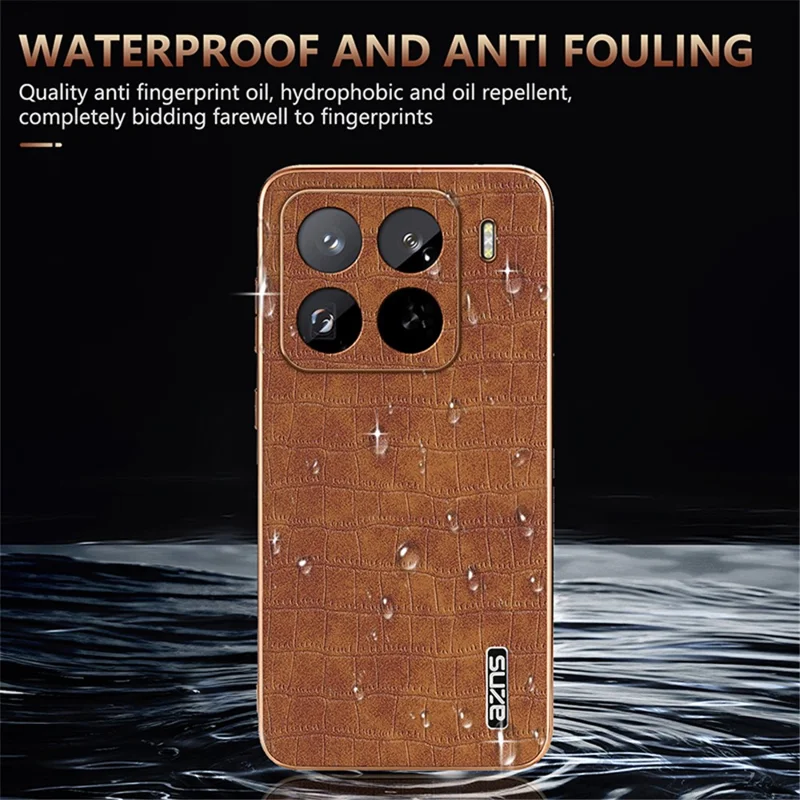 AZNS For Xiaomi 15 Pro Case Electroplating Crocodile Texture PU+TPU Phone Cover - Brown