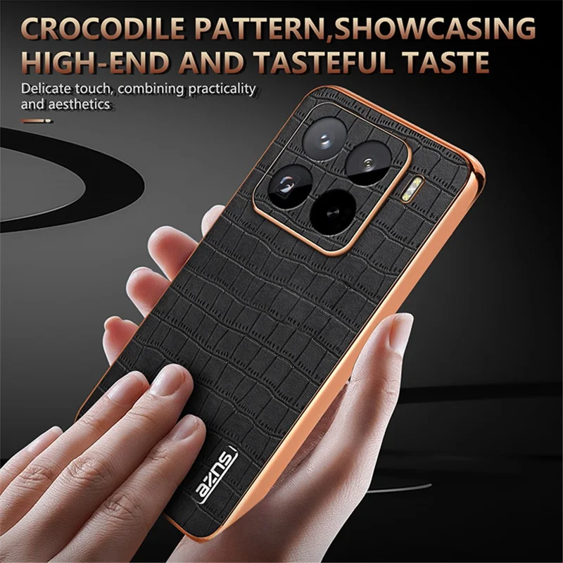 AZNS For Xiaomi 15 Pro Case Electroplating Crocodile Texture PU+TPU Phone Cover - Brown