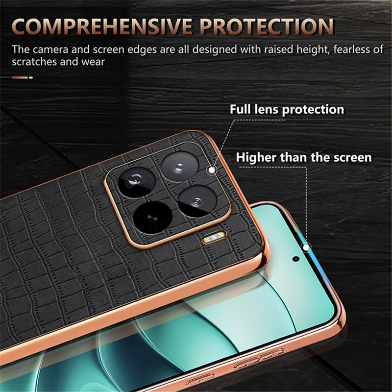 AZNS For Xiaomi 15 Pro Case Electroplating Crocodile Texture PU+TPU Phone Cover - Brown