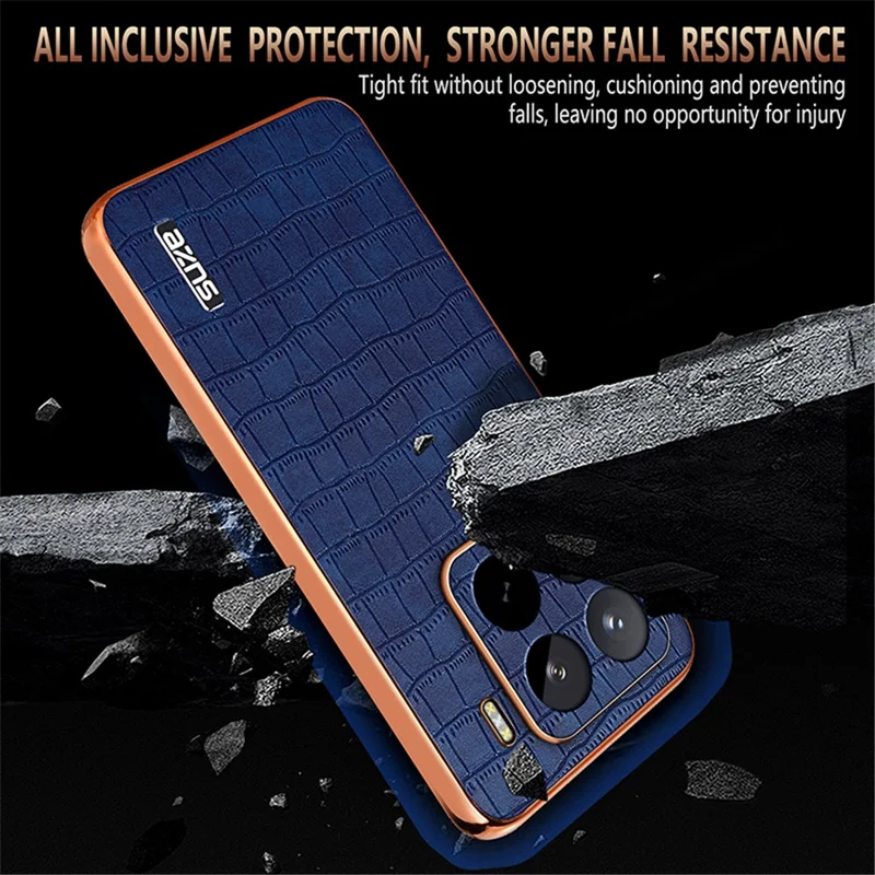 AZNS For Xiaomi 15 Pro Case Electroplating Crocodile Texture PU+TPU Phone Cover - Brown