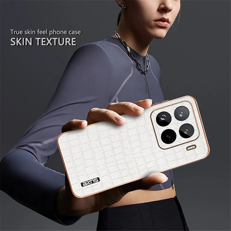 AZNS For Xiaomi 15 Pro Case Electroplating Crocodile Texture PU+TPU Phone Cover - Brown