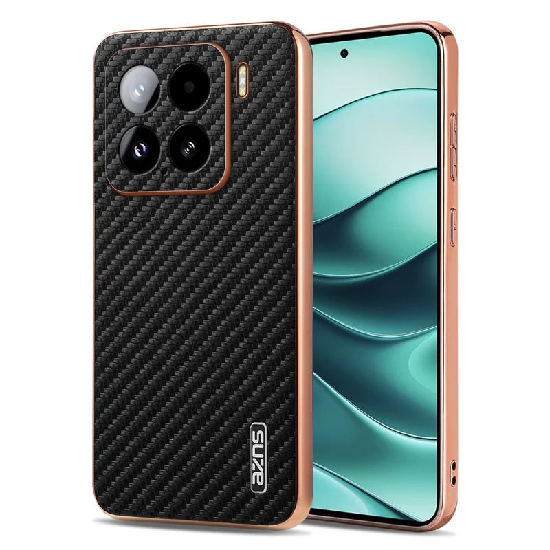 AZNS For Xiaomi 15 Case Electroplating Carbon Fiber Texture PU+TPU Phone Cover - Black