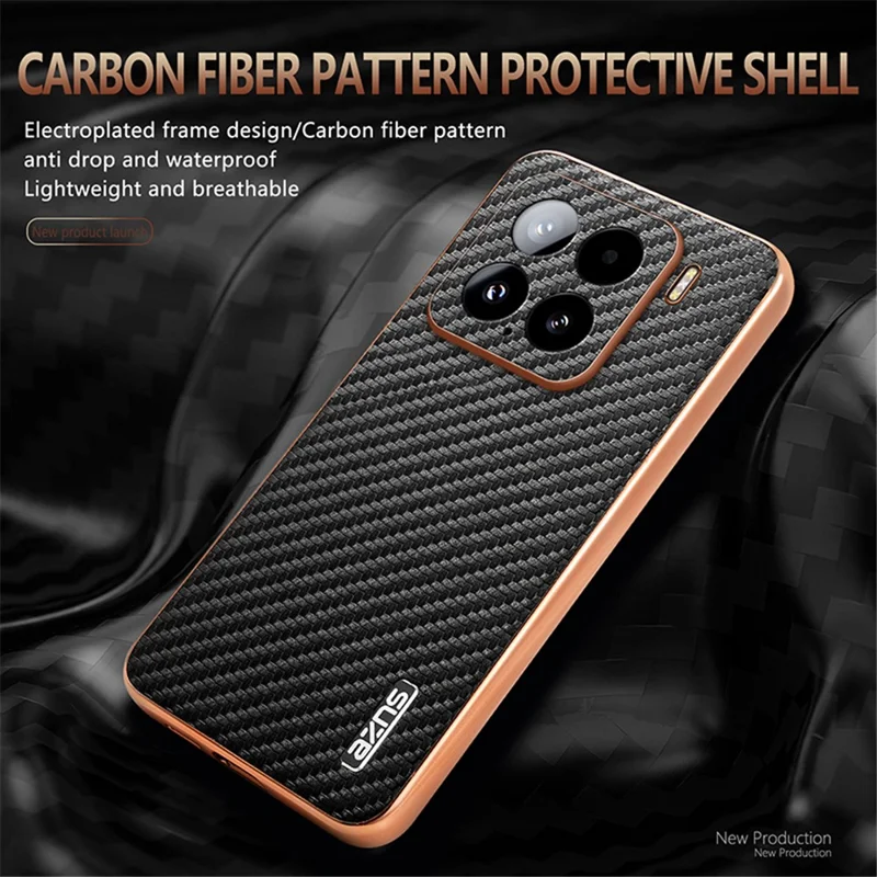 AZNS For Xiaomi 15 Case Electroplating Carbon Fiber Texture PU+TPU Phone Cover - Black
