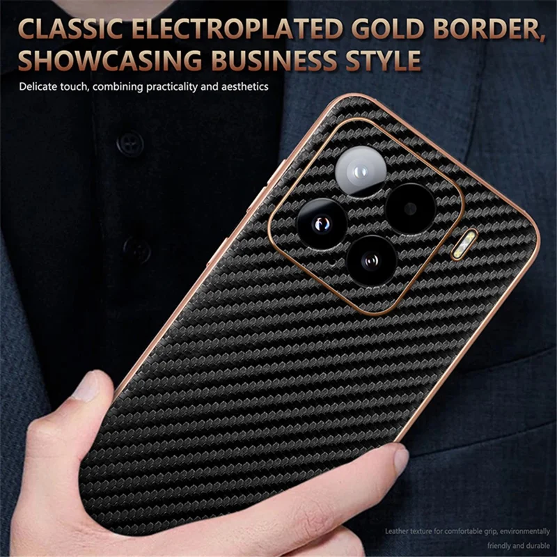 AZNS For Xiaomi 15 Case Electroplating Carbon Fiber Texture PU+TPU Phone Cover - Black