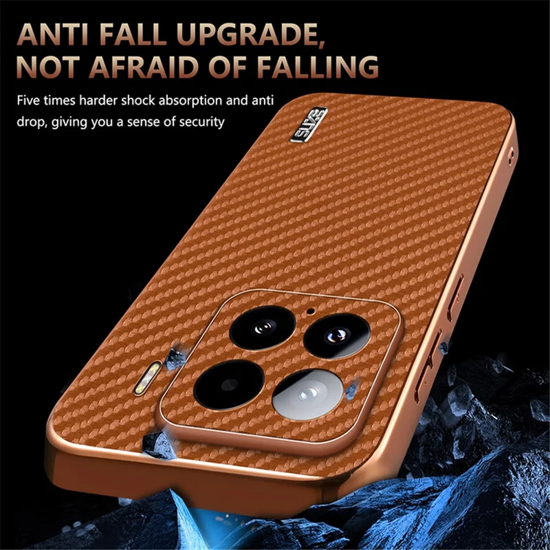 AZNS For Xiaomi 15 Case Electroplating Carbon Fiber Texture PU+TPU Phone Cover - Black