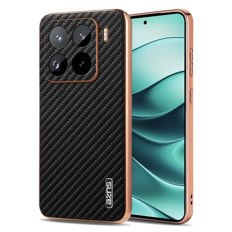 AZNS For Xiaomi 15 Pro Case Electroplating Carbon Fiber Texture PU+TPU Phone Cover - Black