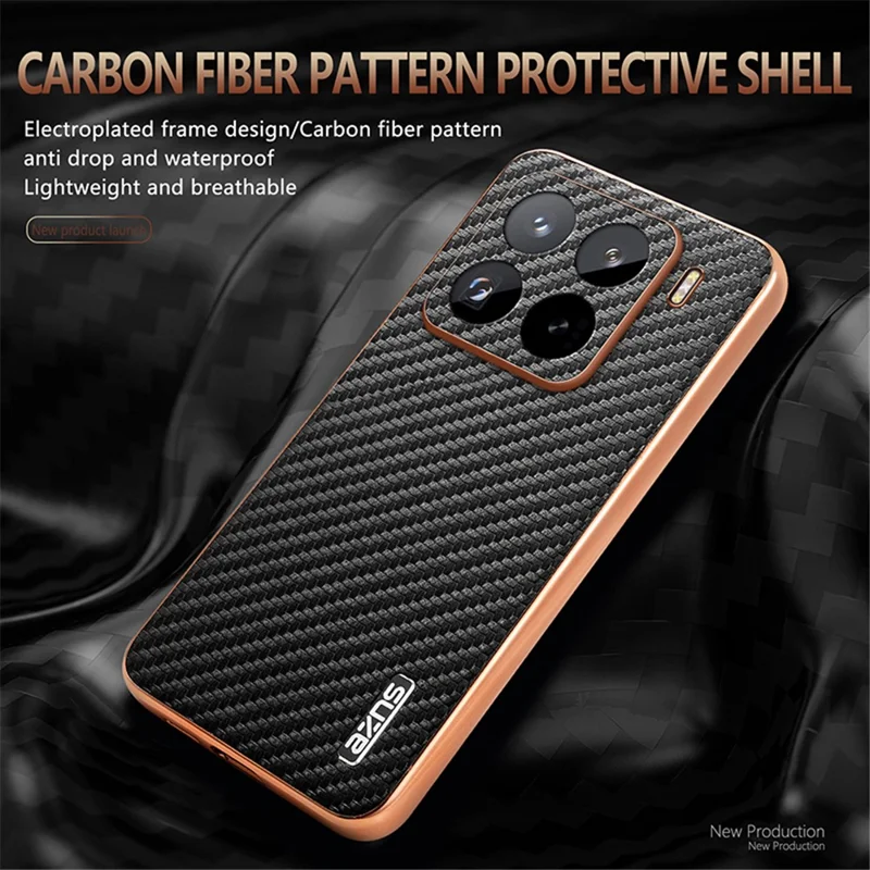 AZNS For Xiaomi 15 Pro Case Electroplating Carbon Fiber Texture PU+TPU Phone Cover - Black