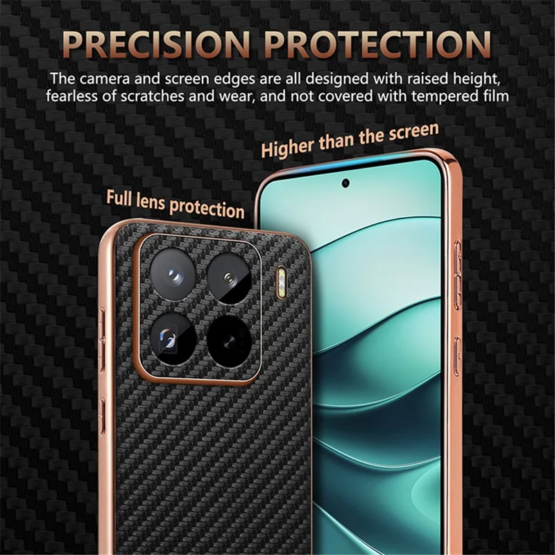 AZNS For Xiaomi 15 Pro Case Electroplating Carbon Fiber Texture PU+TPU Phone Cover - Black