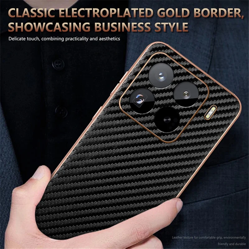 AZNS For Xiaomi 15 Pro Case Electroplating Carbon Fiber Texture PU+TPU Phone Cover - Black
