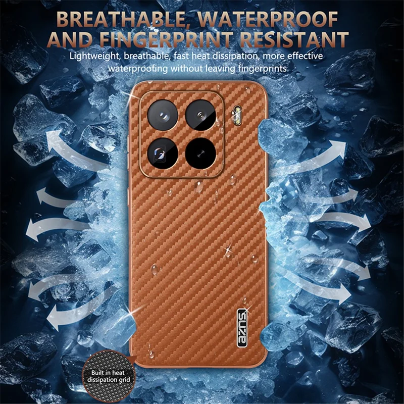 AZNS For Xiaomi 15 Pro Case Electroplating Carbon Fiber Texture PU+TPU Phone Cover - Black