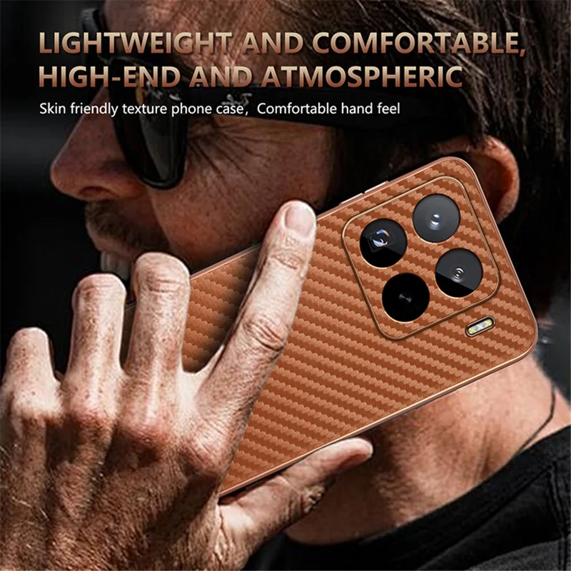 AZNS For Xiaomi 15 Pro Case Electroplating Carbon Fiber Texture PU+TPU Phone Cover - Black