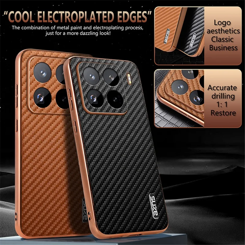 AZNS For Xiaomi 15 Pro Case Electroplating Carbon Fiber Texture PU+TPU Phone Cover - Black