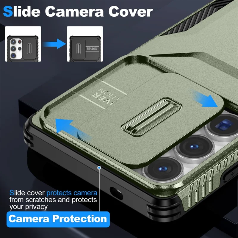 For Samsung Galaxy S25 Ultra Case Camshield TPU+PC Phone Cover Non-Slip Side Edge - Green