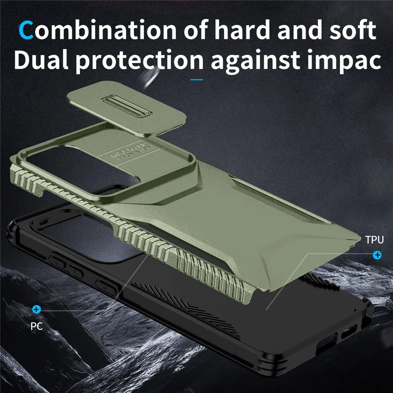 For Samsung Galaxy S25 Ultra Case Camshield TPU+PC Phone Cover Non-Slip Side Edge - Green