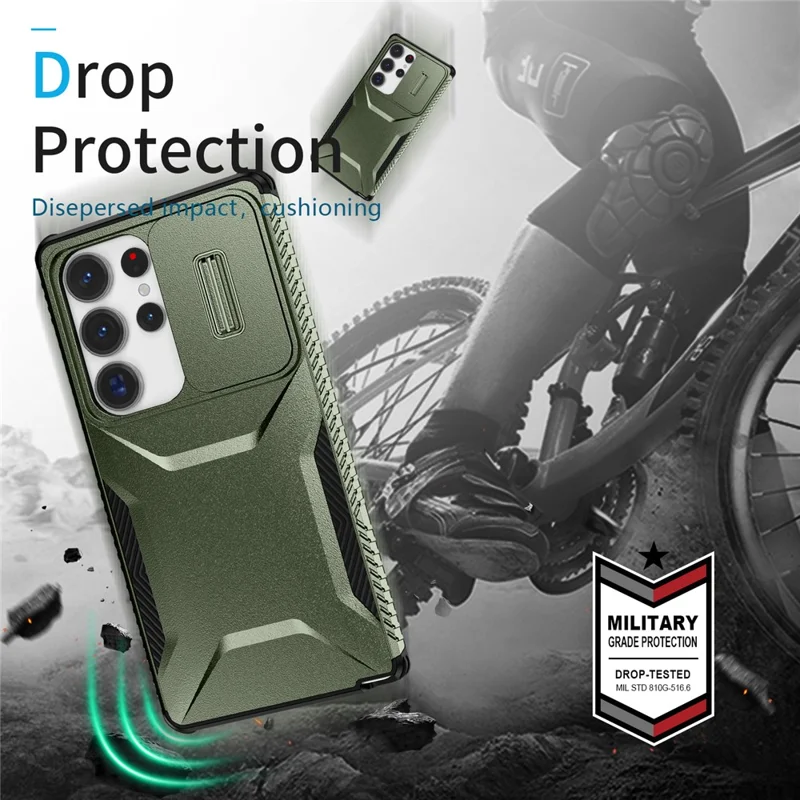 For Samsung Galaxy S25 Ultra Case Camshield TPU+PC Phone Cover Non-Slip Side Edge - Green