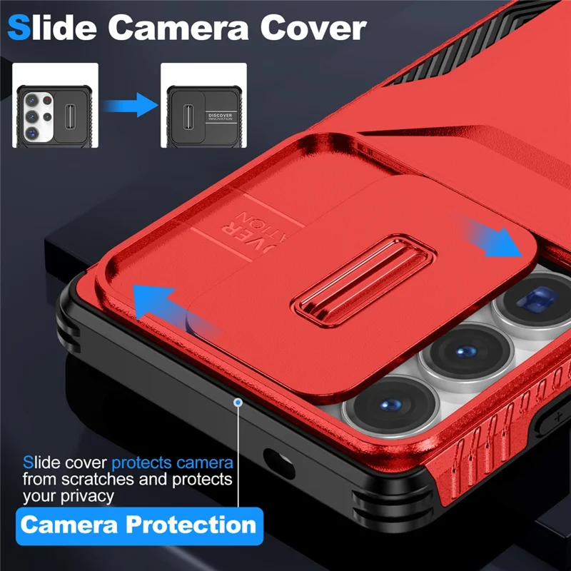 For Samsung Galaxy S25 Ultra Case Camshield TPU+PC Phone Cover Non-Slip Side Edge - Red