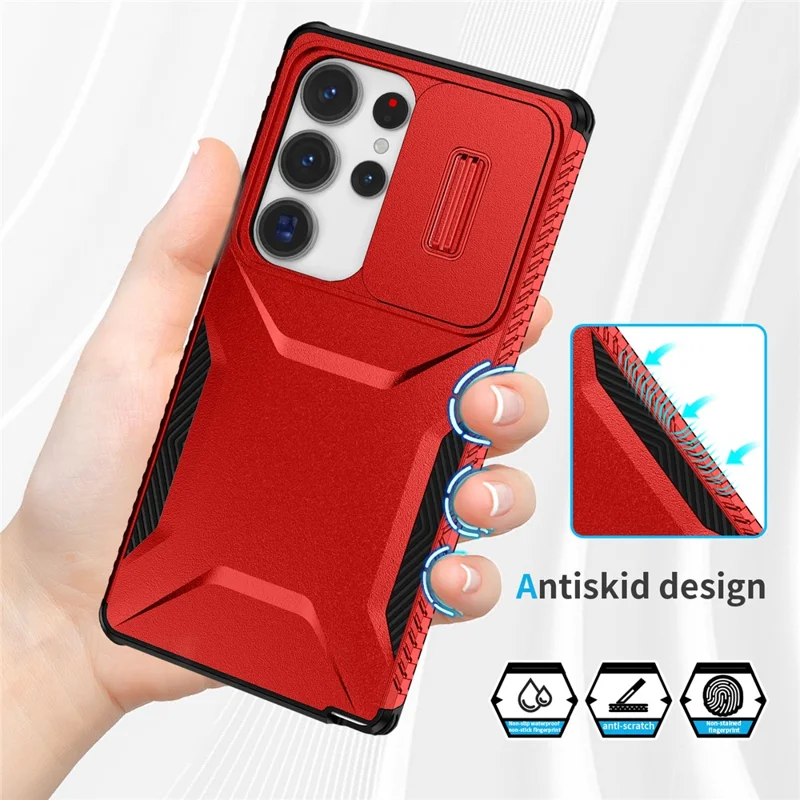 For Samsung Galaxy S25 Ultra Case Camshield TPU+PC Phone Cover Non-Slip Side Edge - Red