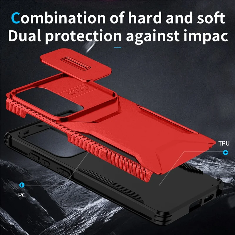 For Samsung Galaxy S25 Ultra Case Camshield TPU+PC Phone Cover Non-Slip Side Edge - Red