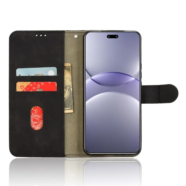 Для Huawei nova 13 Pro 5G чехол из кожи с ощущением кожи, противоударный, с бумажником и откидной крышкой - черный