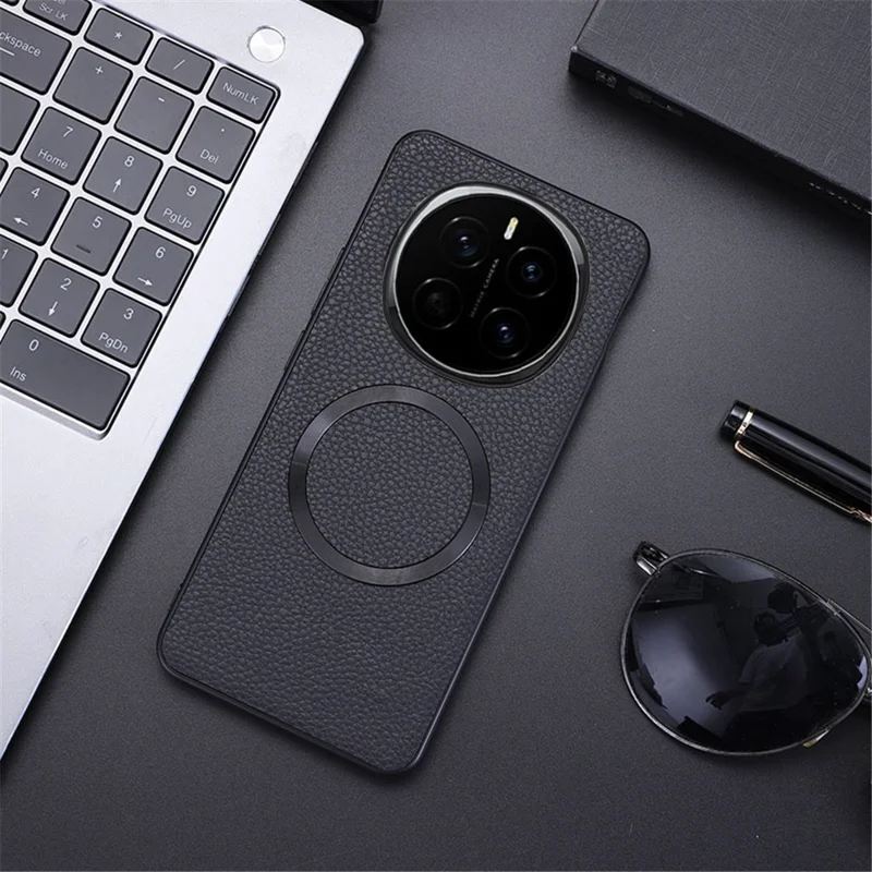 Hoesje voor Honor Magic7 5G, compatibel met MagSafe, hoesje van PU-leer met lijstextuur + TPU - zwart