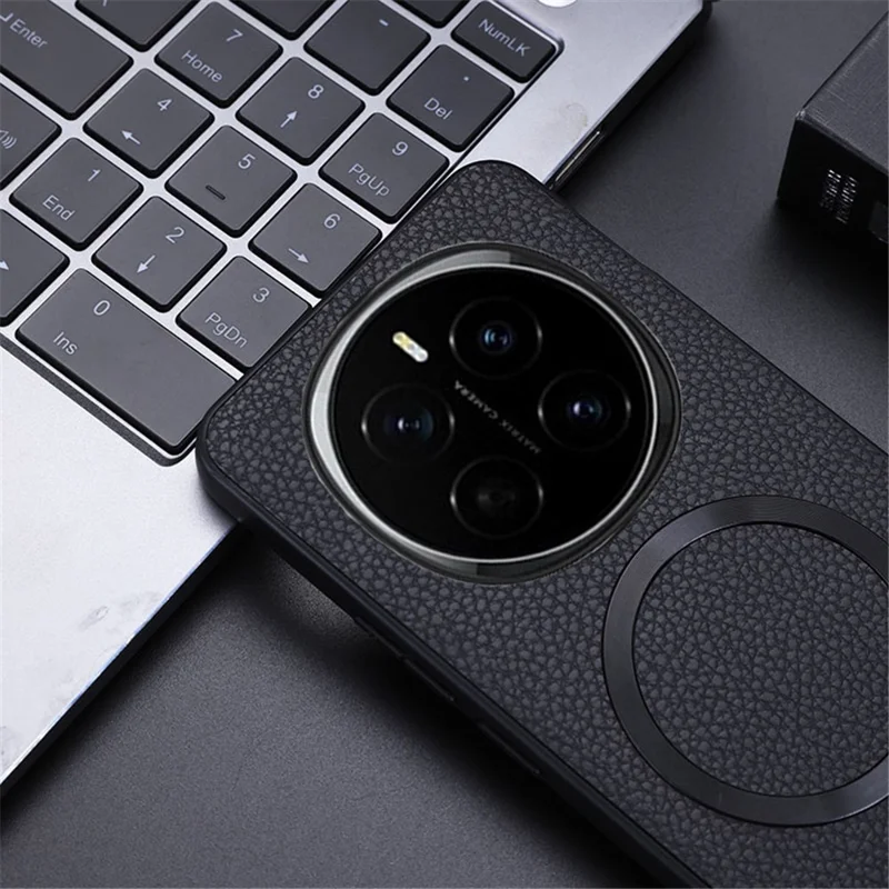 Hoesje voor Honor Magic7 5G, compatibel met MagSafe, hoesje van PU-leer met lijstextuur + TPU - zwart