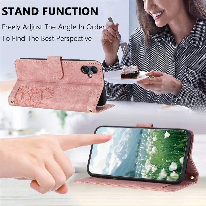 Capa para Samsung Galaxy A06 de couro com tulipa e 5 compartimentos para cartões - Rosa
