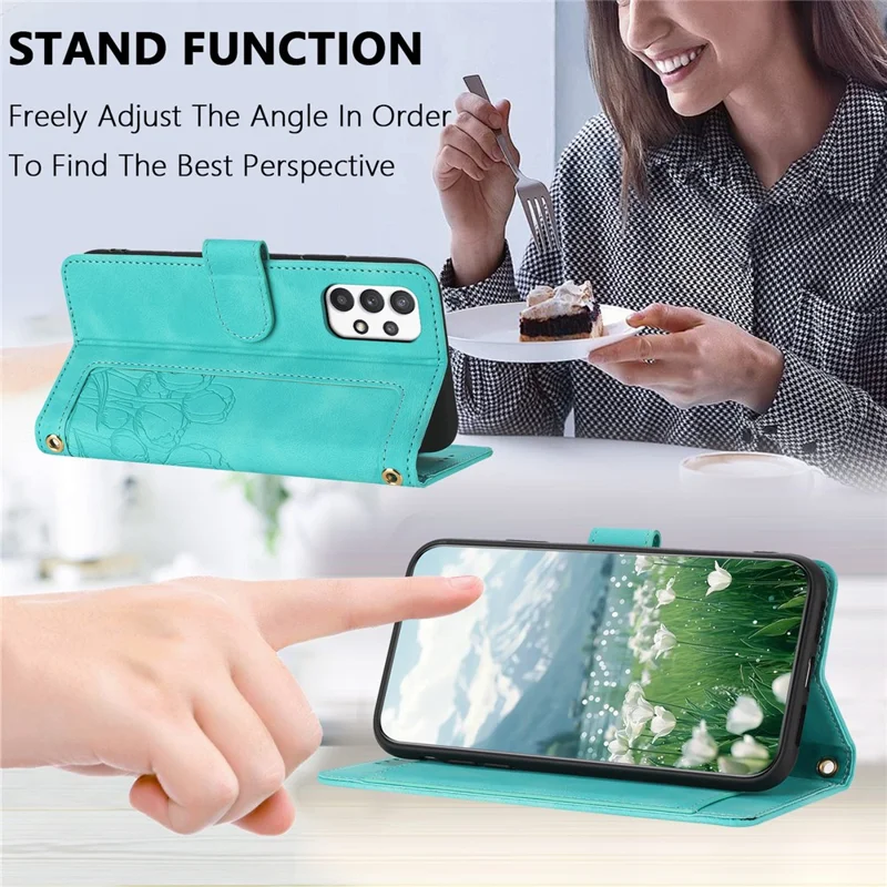For Samsung Galaxy A23 5G (Global Version) / A23 4G Case Tulip Leather Phone Cover with 5 Card Slots Wallet - Green