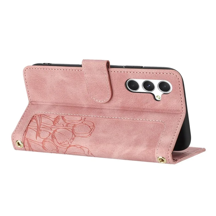 Capa para Samsung Galaxy A24 4G (162,1 x 77,6 x 8,3 mm) Tulipa de couro com 5 compartimentos para cartão e carteira - Rosa