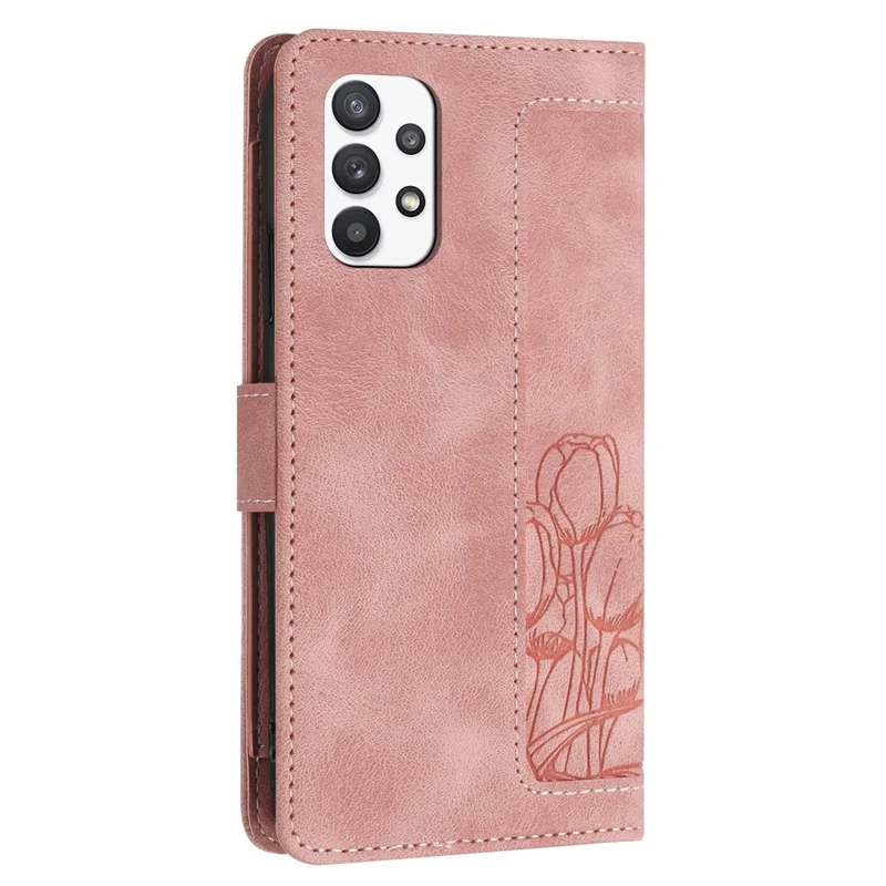 For Samsung Galaxy A33 5G Case Tulip Leather Phone Cover with 5 Card Slots Wallet - Pink