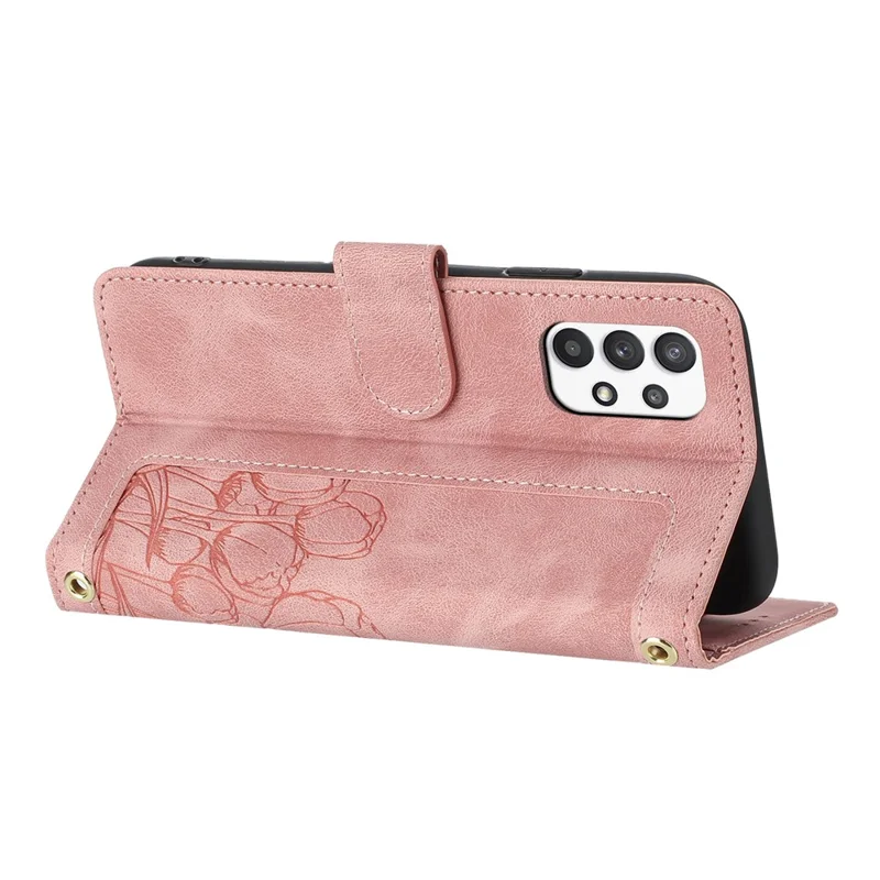 For Samsung Galaxy A33 5G Case Tulip Leather Phone Cover with 5 Card Slots Wallet - Pink