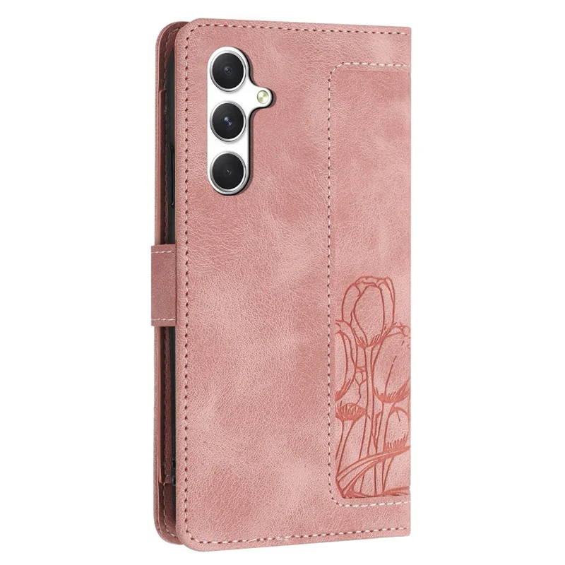 For Samsung Galaxy A34 5G Case Tulip Leather Phone Cover with 5 Card Slots Wallet - Pink