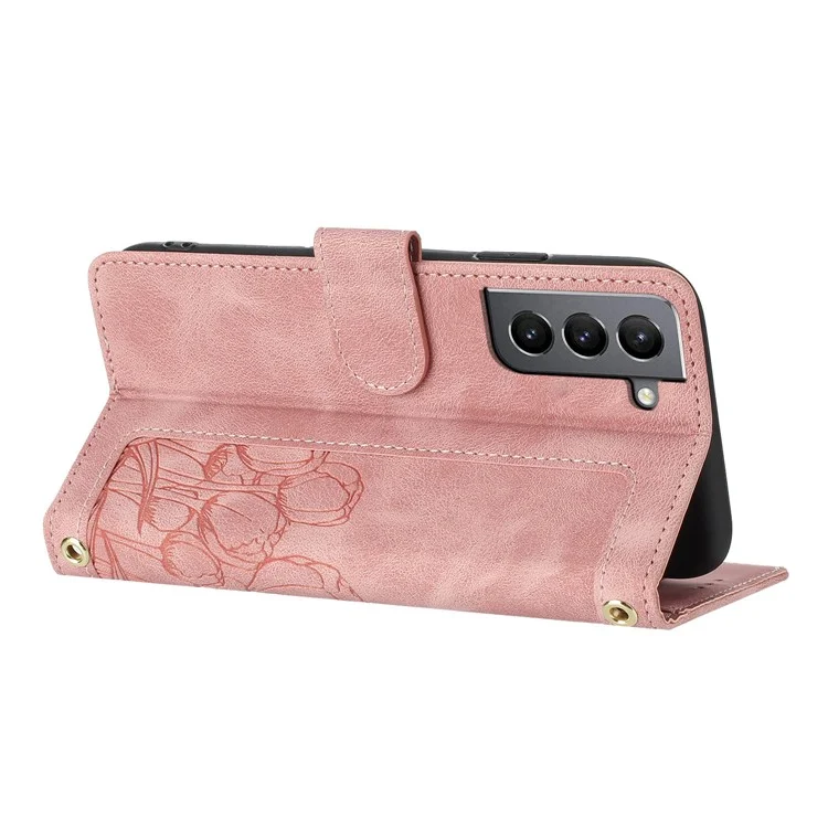For Samsung Galaxy S22 5G Case Tulip Leather Phone Cover with 5 Card Slots Wallet - Pink