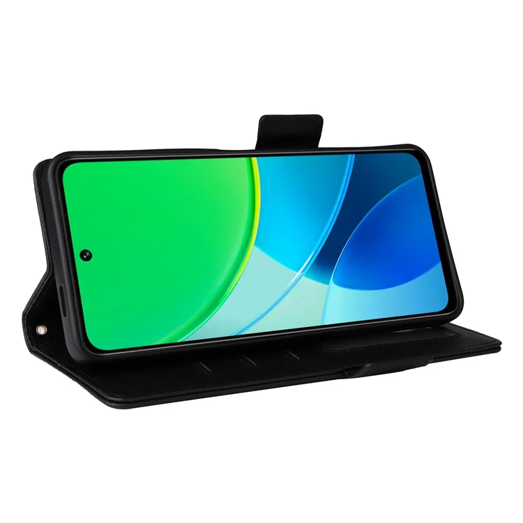 Capa para vivo Y19s 4G, textura de lichia, couro PU, carteira flip cover - Preto