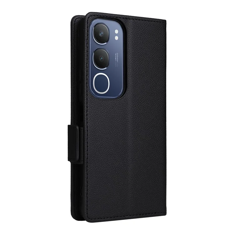Capa para vivo Y19s 4G, textura de lichia, couro PU, carteira flip cover - Preto