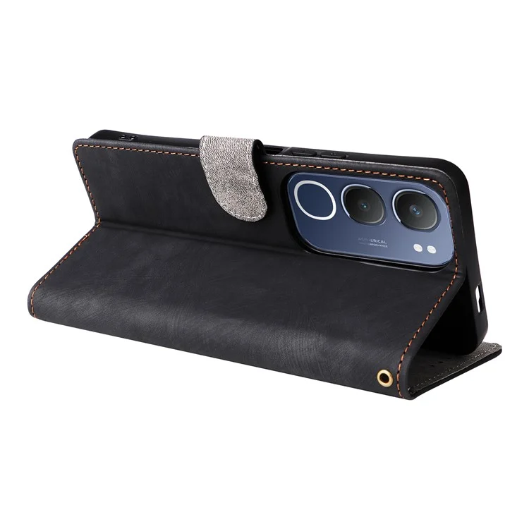 Für vivo Y19s 4G Wallet Case RFID-blockierendes PU-Leder-Cover mit Ständer - Schwarz