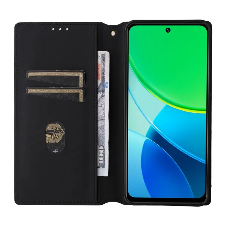Für vivo Y19s 4G Wallet Case Rhombus geprägter Lederhandy-Cover - Schwarz