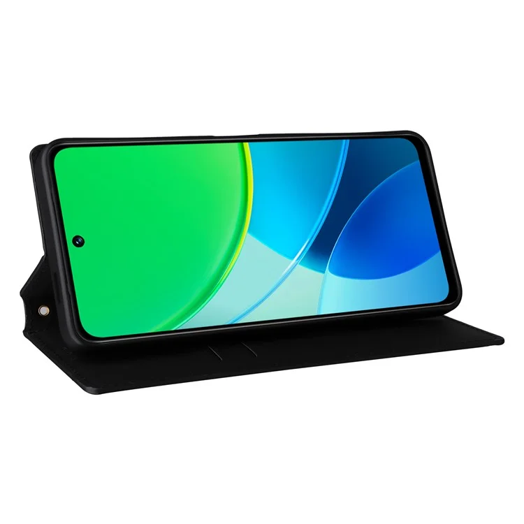 Für vivo Y19s 4G Wallet Case Rhombus geprägter Lederhandy-Cover - Schwarz