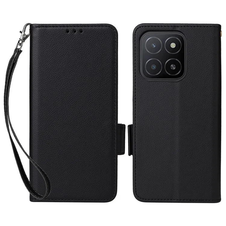 Für Honor X5b / X5b Plus Hülle Litchi-Textur PU-Leder Brieftasche Flip Handyhülle - Schwarz