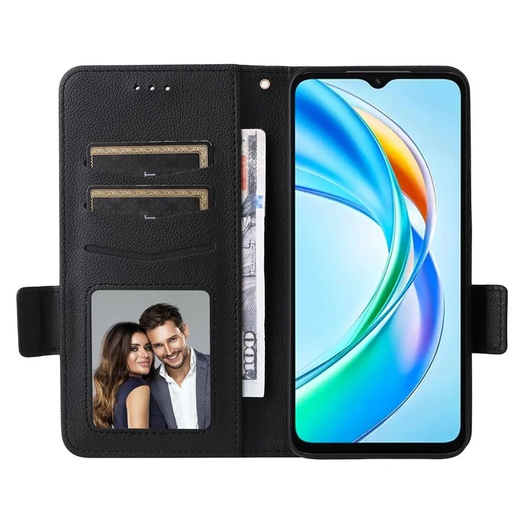 Für Honor X5b / X5b Plus Hülle Litchi-Textur PU-Leder Brieftasche Flip Handyhülle - Schwarz