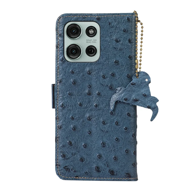 Voor Motorola Moto G75 5G hoesje RFID-blokkering Echt runderleer telefoonhoesje Struisvogelstructuur - Blauw