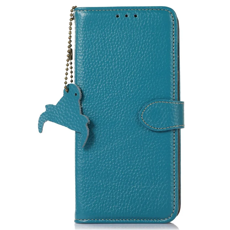 For OnePlus 13 Case RFID Blocking Genuine Cow Leather Phone Cover Litchi Texture - Blue