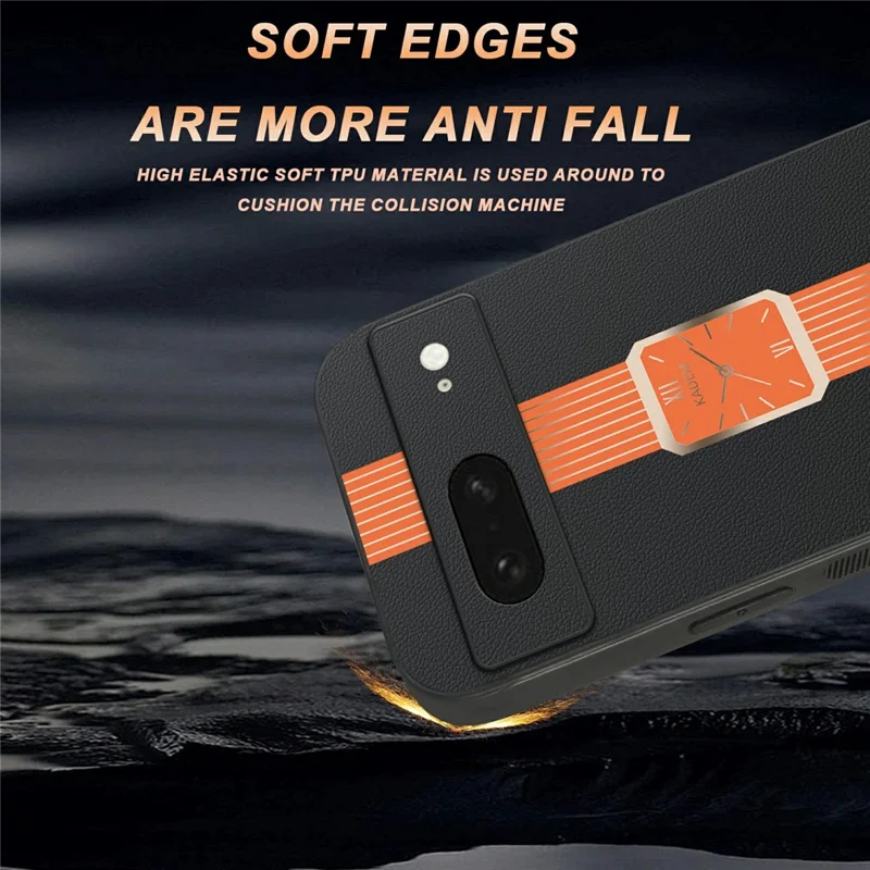 KADEM For Google Pixel 8 Case Leather+TPU+Acrylic Anti-Scratch Phone Cover - Orange
