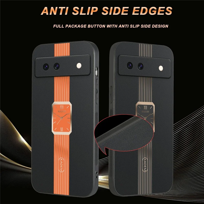 KADEM For Google Pixel 8a Case Leather+TPU+Acrylic Anti-Scratch Phone Cover - Orange