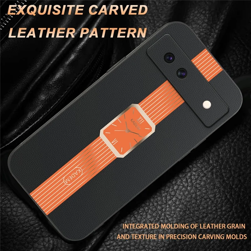 KADEM For Google Pixel 8a Case Leather+TPU+Acrylic Anti-Scratch Phone Cover - Orange