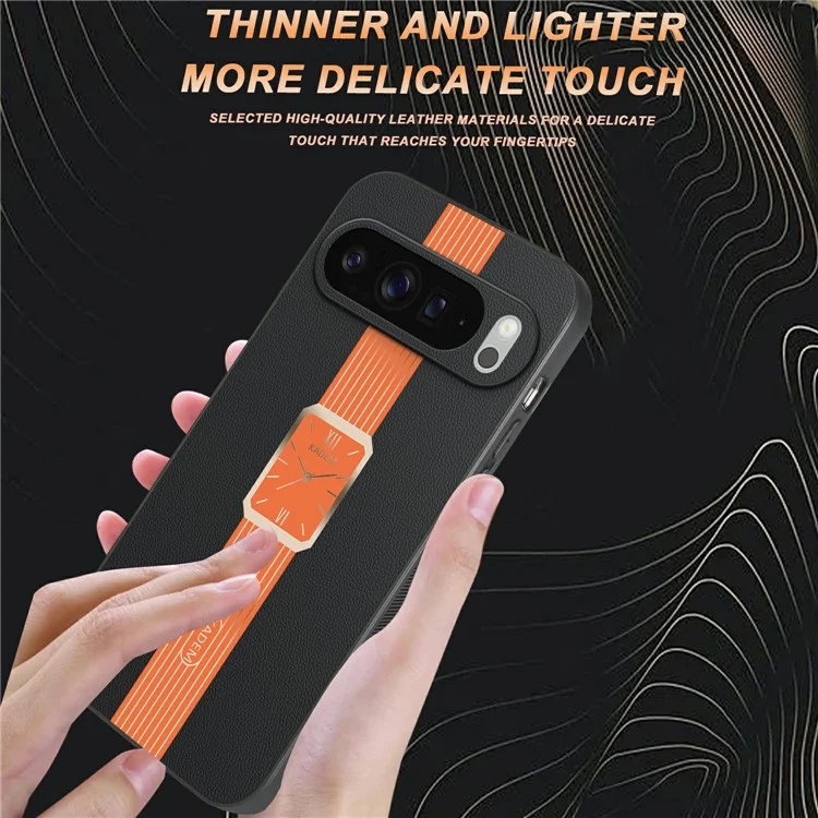 Capa para Google Pixel 9 Pro XL da KADEM, em couro + TPU + acrílico, com proteção anti-arranhões - Laranja