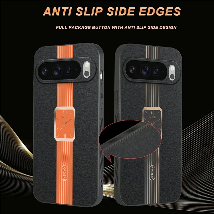 Capa para Google Pixel 9 Pro XL da KADEM, em couro + TPU + acrílico, com proteção anti-arranhões - Laranja
