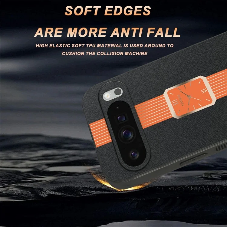 Capa para Google Pixel 9 Pro XL da KADEM, em couro + TPU + acrílico, com proteção anti-arranhões - Laranja