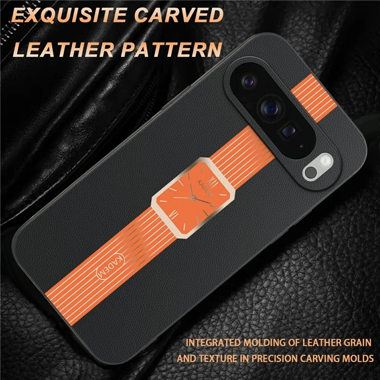 Capa para Google Pixel 9 Pro XL da KADEM, em couro + TPU + acrílico, com proteção anti-arranhões - Laranja