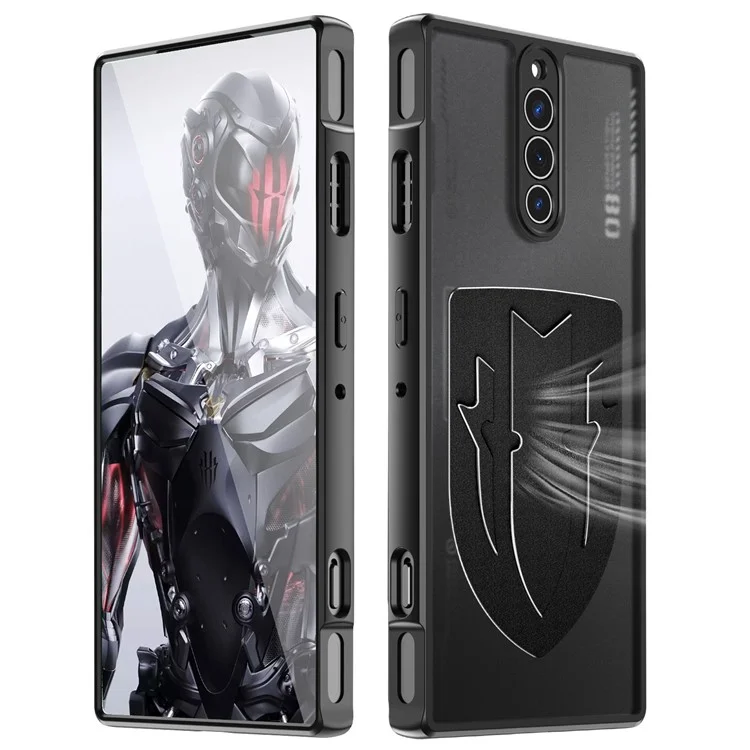 For ZTE nubia Red Magic 8 Pro 5G Shield Heat Dissipation Phone Case Liquid Silicone+PC Back Cover - Black